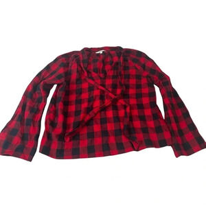 MADEWELL Shirt Women's Red Buffalo Plaid Bow Tie-Neck Blouse Long Sleeve Sz S